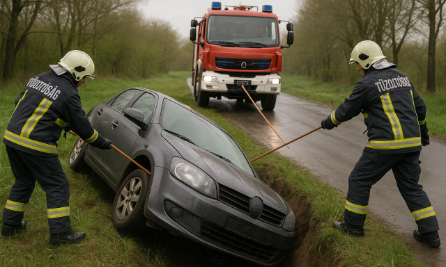 &Aacute;rokba borult egy g&eacute;pkocsi R&eacute;m &eacute;s Felsőszentiv&aacute;n k&ouml;z&ouml;tt