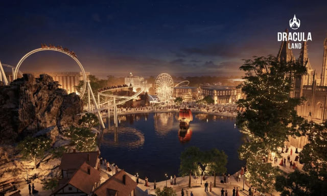 Hatalmas Drakula t&eacute;m&aacute;j&uacute; kalandpark ny&iacute;lik Rom&aacute;ni&aacute;ban