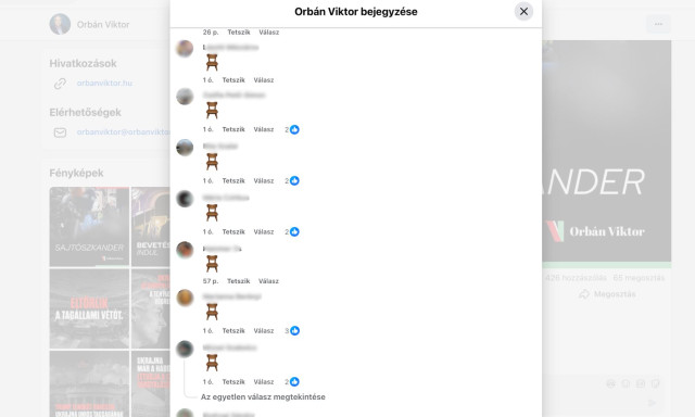 T&ouml;bb sz&aacute;z &uuml;res sz&eacute;k emojit posztoltak Orb&aacute;n Facebook-bejegyz&eacute;seihez