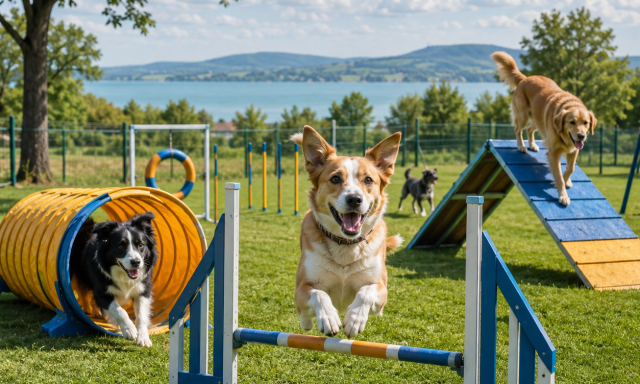 Kutyavid&aacute;mpark ny&iacute;lik Balatonlell&eacute;n &ndash; medence, agility p&aacute;lya &eacute;s homokoz&oacute; is v&aacute;rja az ebeket